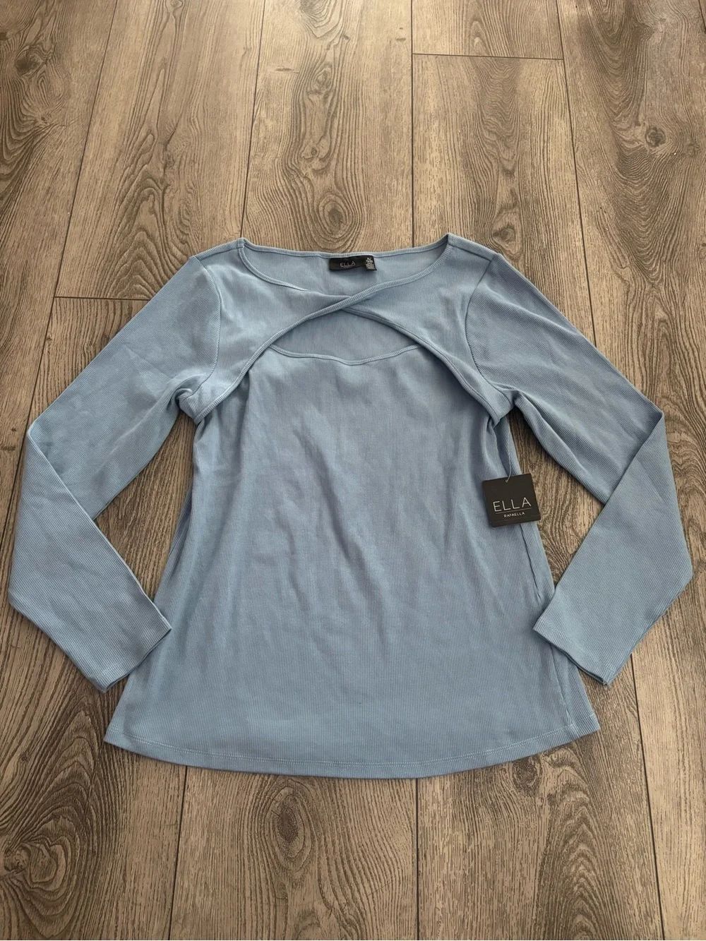 Ella Light Blue Long Sleeve Cross-Front Tee